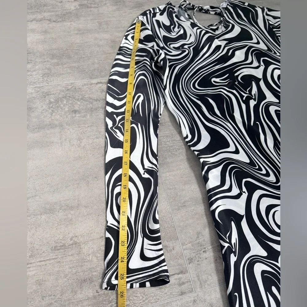 Bershka Black White Swirl Print Long Sleeve Midi Dress With Slits Size XX - Picture 13 of 13